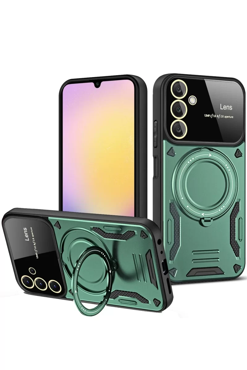 Newface Samsung Galaxy A35 5G Kılıf Joy Lens Standlı Kapak - Koyu Yeşil