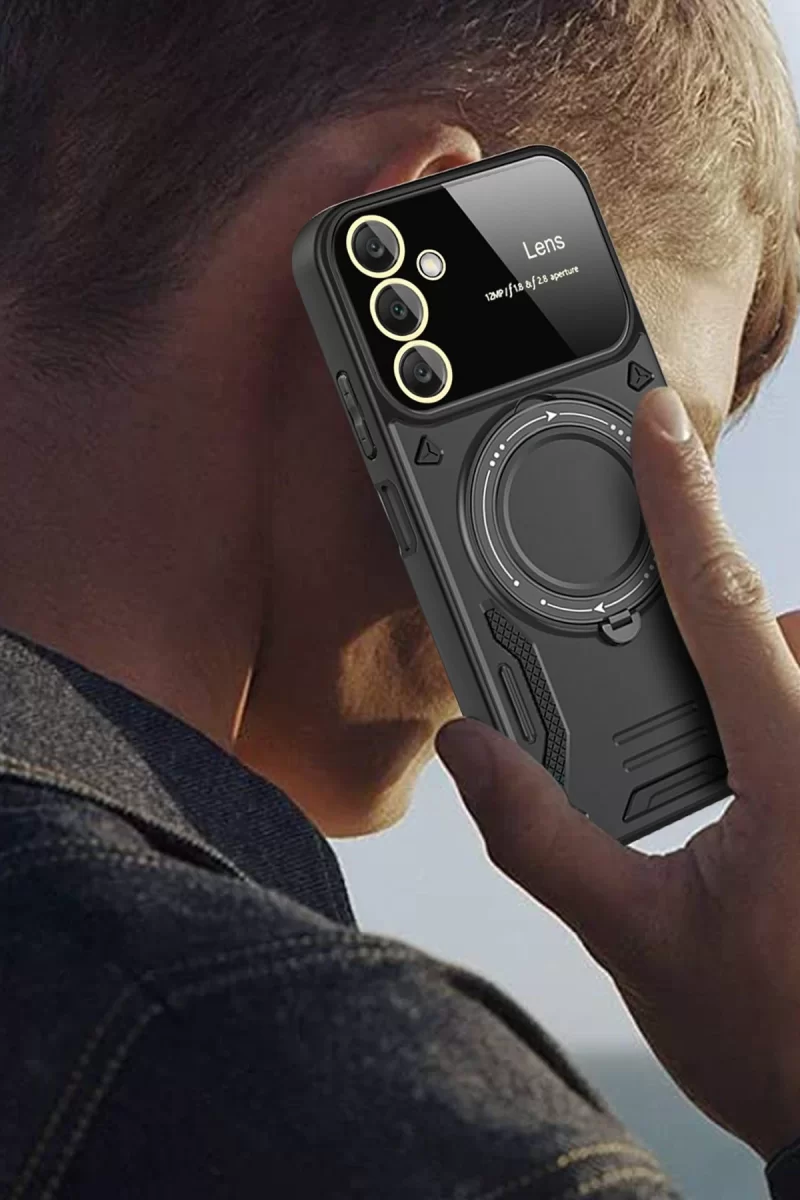 Newface Samsung Galaxy A35 5G Kılıf Joy Lens Standlı Kapak - Koyu Yeşil