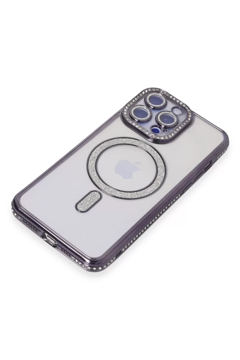 Newface Apple iPhone 14 Pro Kılıf Joke Simli Magneticsafe Kılıf - Derin Mor