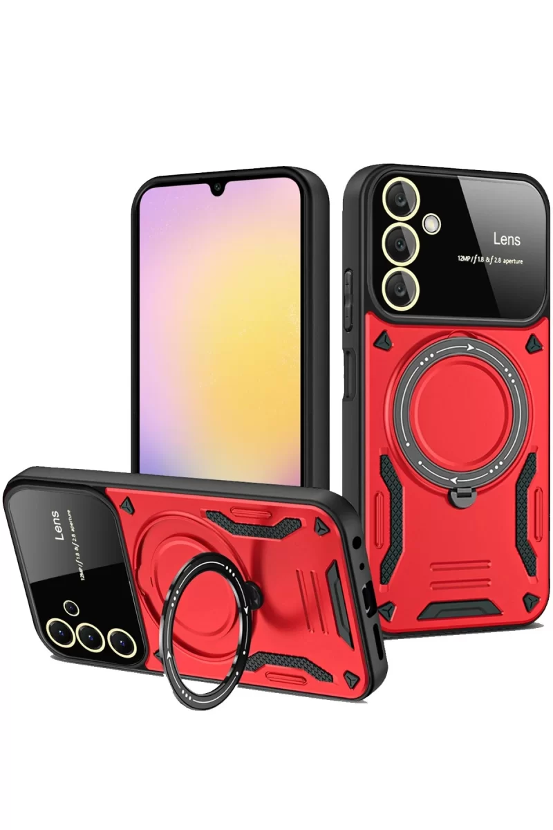 Newface Samsung Galaxy A54 5G Kılıf Joy Lens Standlı Kapak - Kırmızı