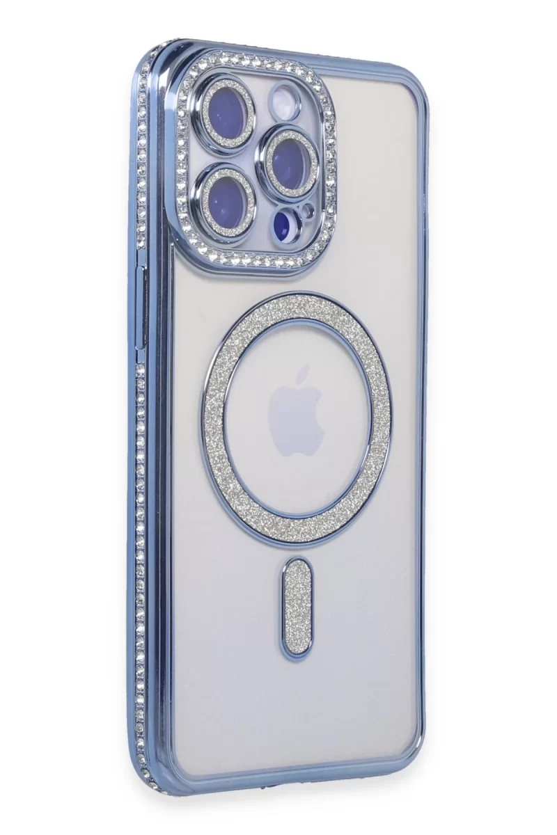 Newface Apple iPhone 14 Pro Kılıf Joke Simli Magneticsafe Kılıf - Mavi