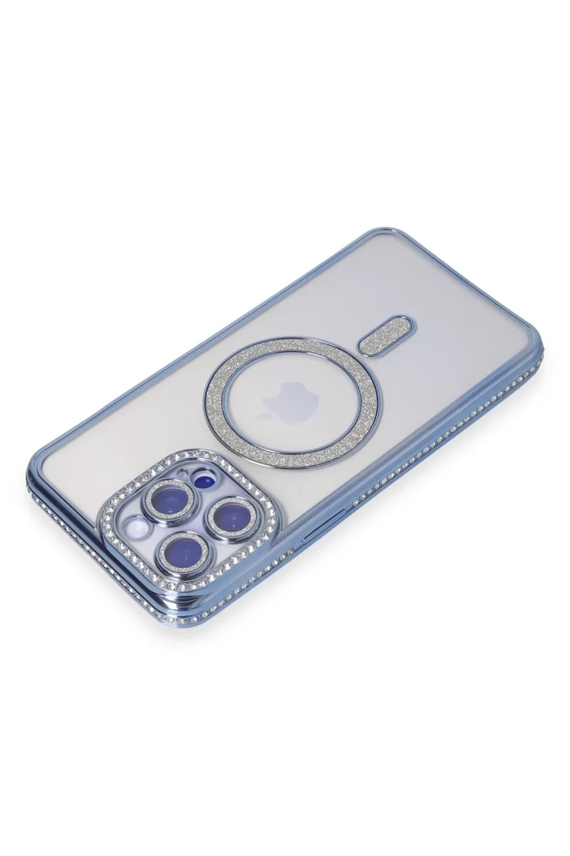 Newface Apple iPhone 14 Pro Kılıf Joke Simli Magneticsafe Kılıf - Mavi