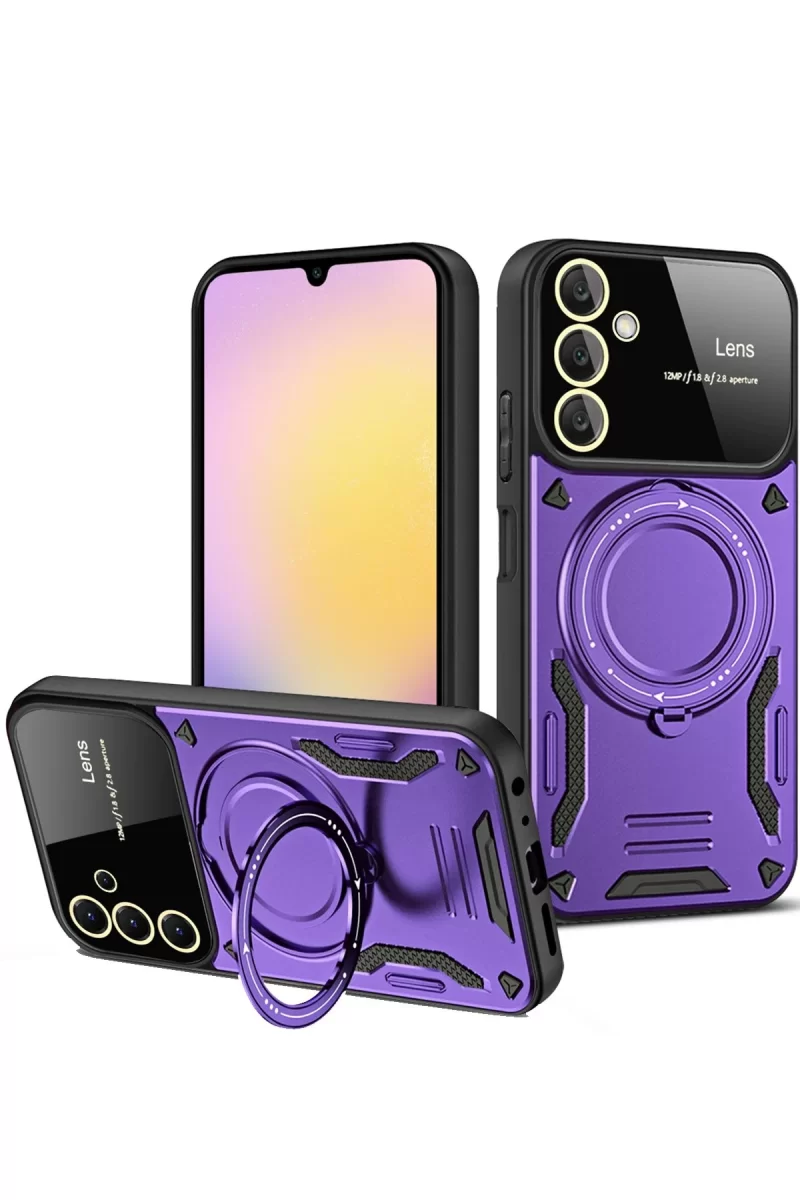 Newface Samsung Galaxy A55 5G Kılıf Joy Lens Standlı Kapak - Mor