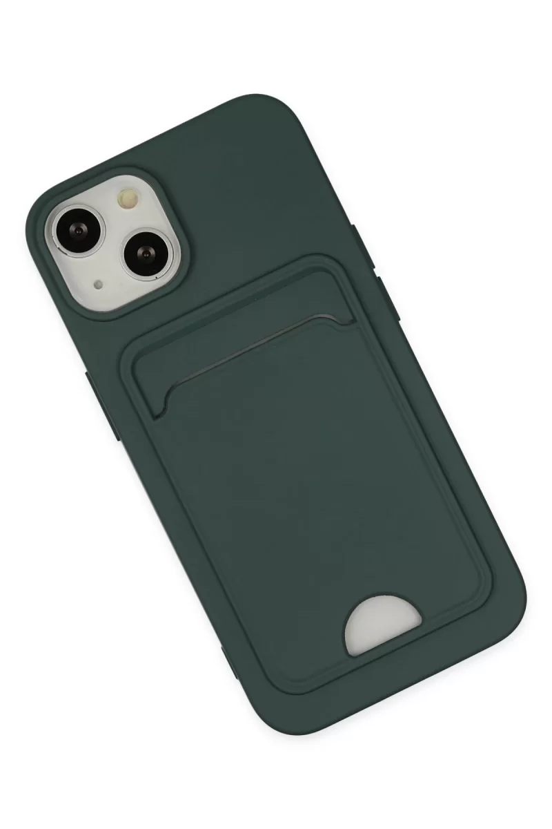 Newface Apple iPhone 14 Plus Kılıf Kelvin Kartvizitli Silikon - Koyu Yeşil