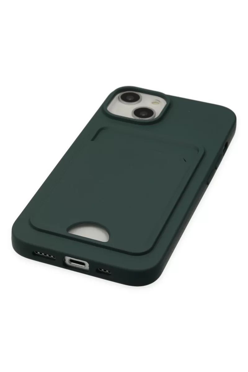 Newface Apple iPhone 14 Plus Kılıf Kelvin Kartvizitli Silikon - Koyu Yeşil