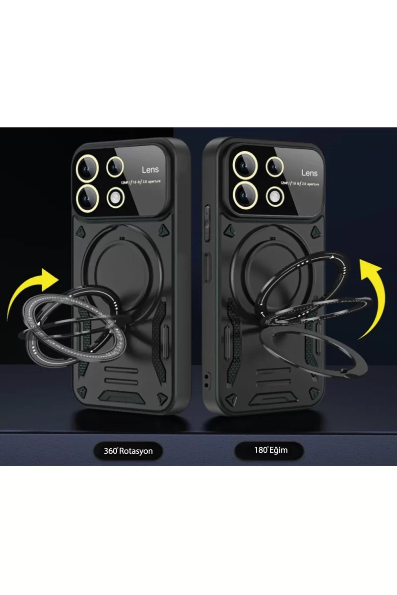 Newface Xiaomi Redmi Note 13 4G Kılıf Joy Lens Standlı Kapak - Siyah