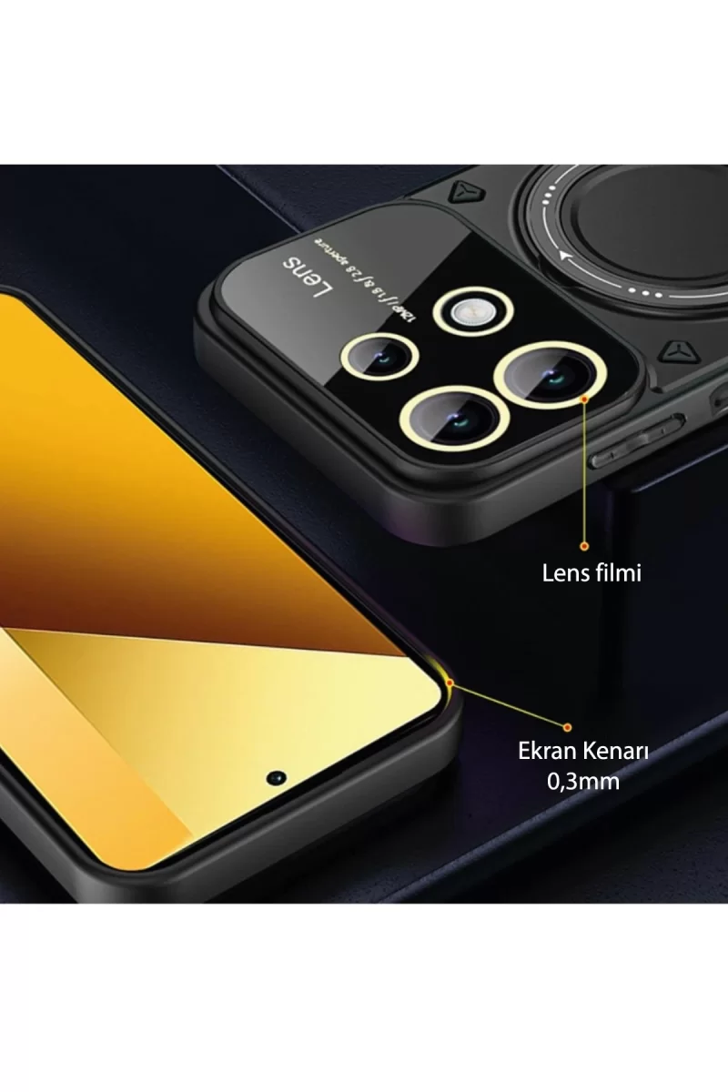 Newface Xiaomi Redmi Note 13 4G Kılıf Joy Lens Standlı Kapak - Siyah