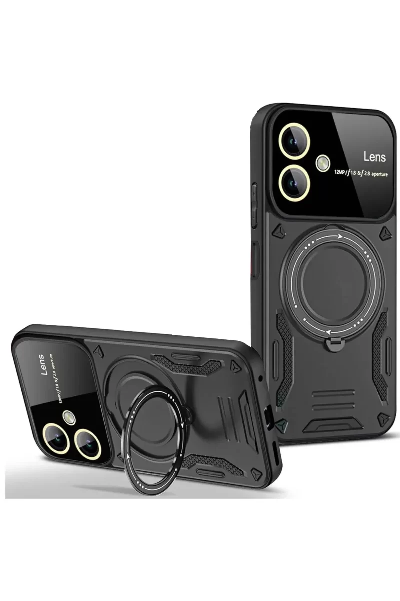 Newface Samsung Galaxy A05 Kılıf Joy Lens Standlı Kapak - Siyah