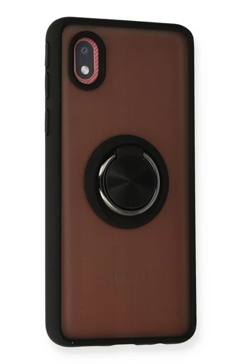 Newface Samsung Galaxy A01 Core Kılıf Montreal Yüzüklü Silikon Kapak - Siyah