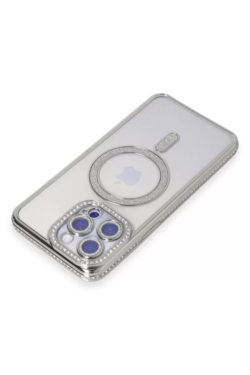Newface Apple iPhone 14 Pro Kılıf Joke Simli Magneticsafe Kılıf - Gümüş