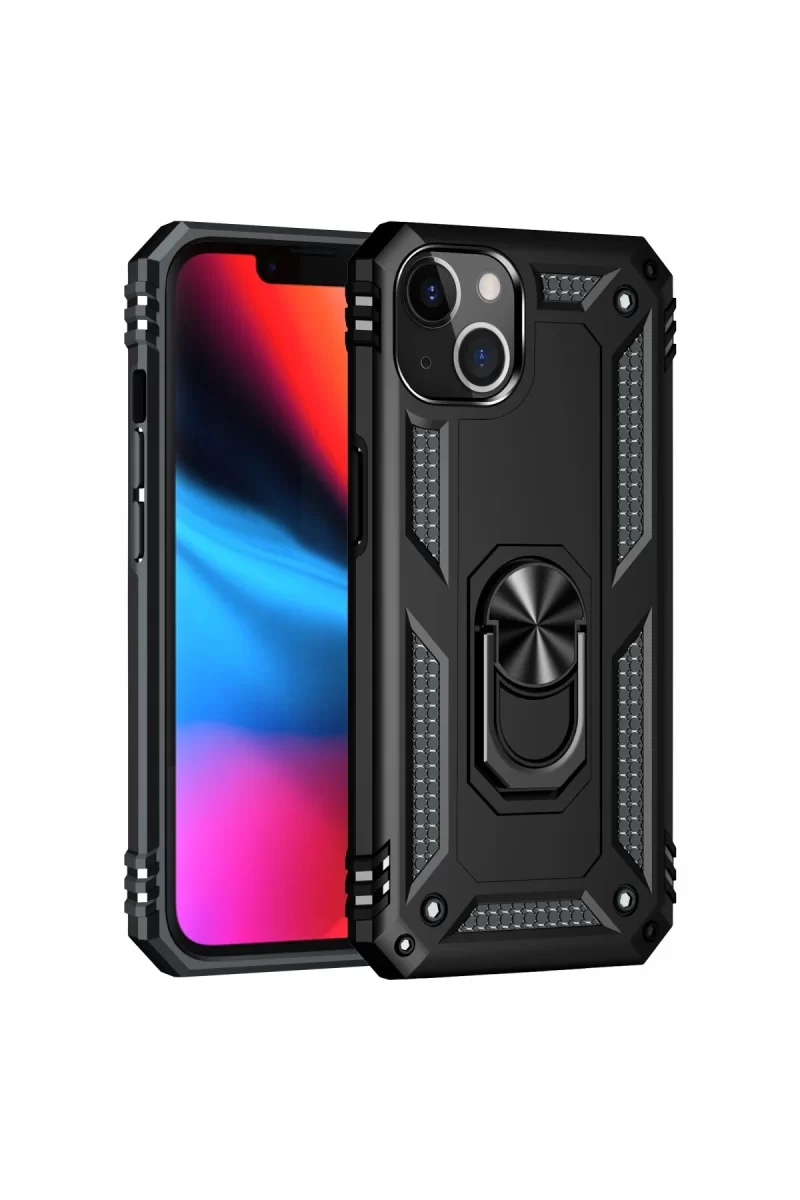 Newface Apple iPhone 14 Kılıf Sofya Yüzüklü Silikon Kapak - Siyah