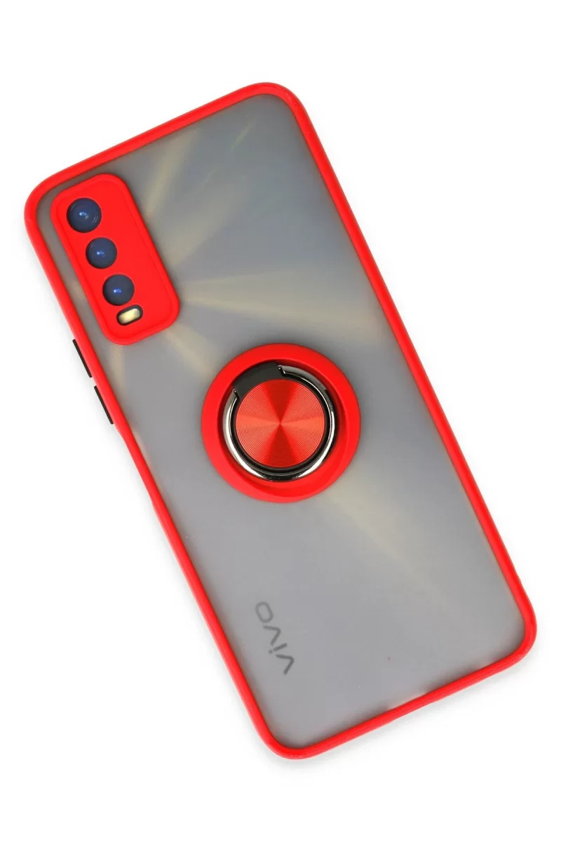 Newface Vivo Y11S Kılıf Montreal Yüzüklü Silikon Kapak - Kırmızı