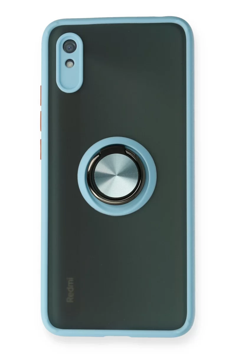Newface Xiaomi Redmi 9A Kılıf Montreal Yüzüklü Silikon Kapak - Buz Mavi