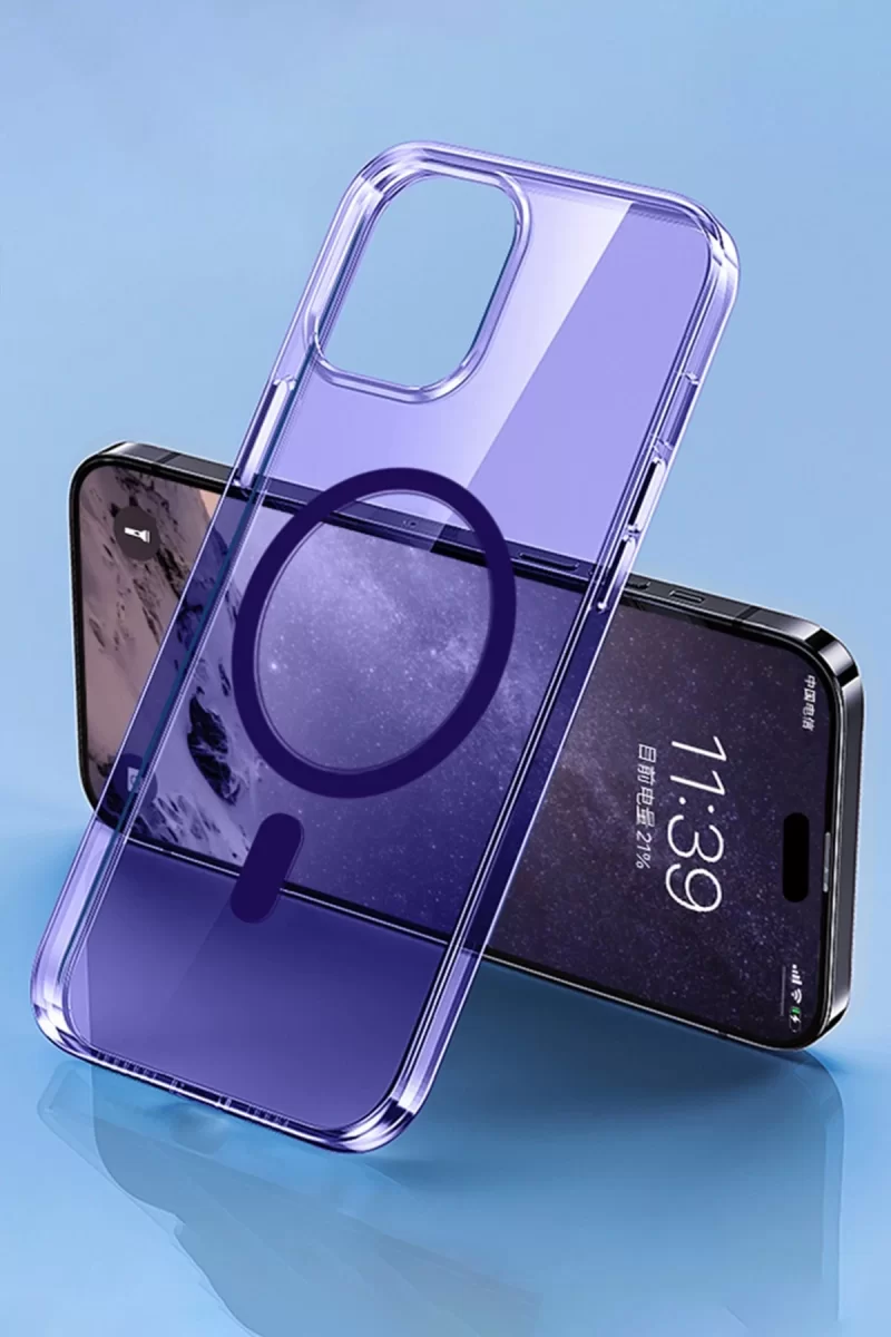Newface Apple iPhone 14 Pro Kılıf Tron Şeffaf Magsafe Kapak - Derin Mor