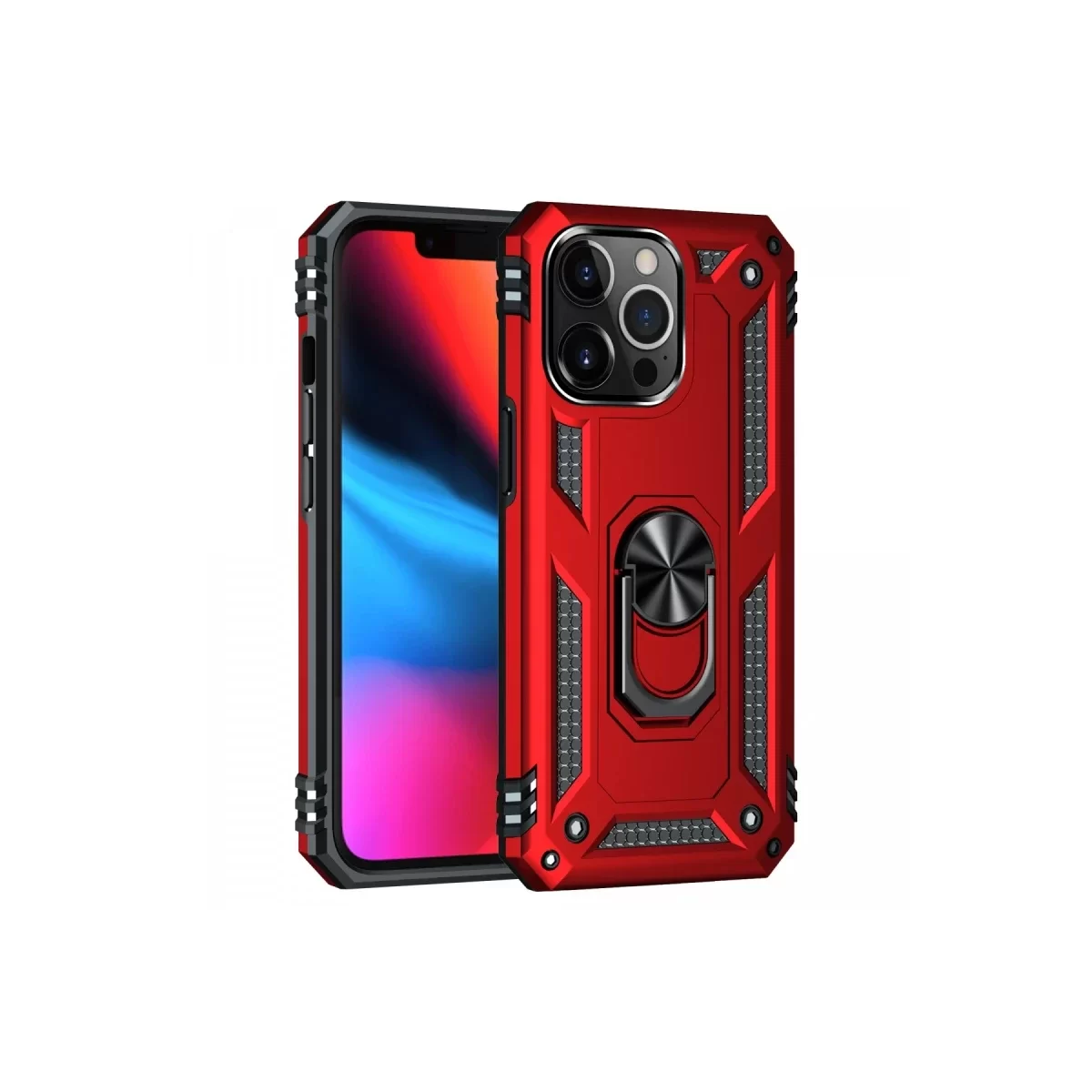 Newface Apple iPhone 14 Pro Kılıf Sofya Yüzüklü Silikon Kapak - Kırmızı