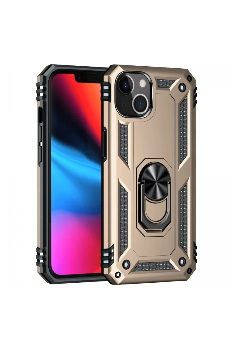 Newface Apple iPhone 14 Kılıf Sofya Yüzüklü Silikon Kapak - Gold