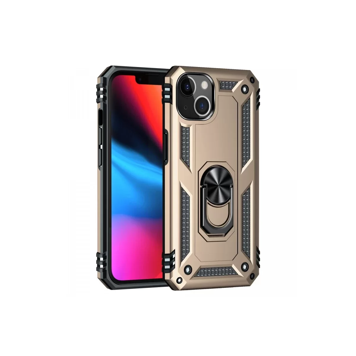 Newface Apple iPhone 14 Kılıf Sofya Yüzüklü Silikon Kapak - Gold