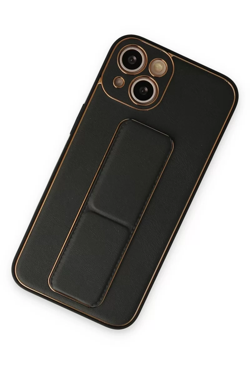 Newface Apple iPhone 14 Plus Kılıf Coco Deri Standlı Kapak - Siyah