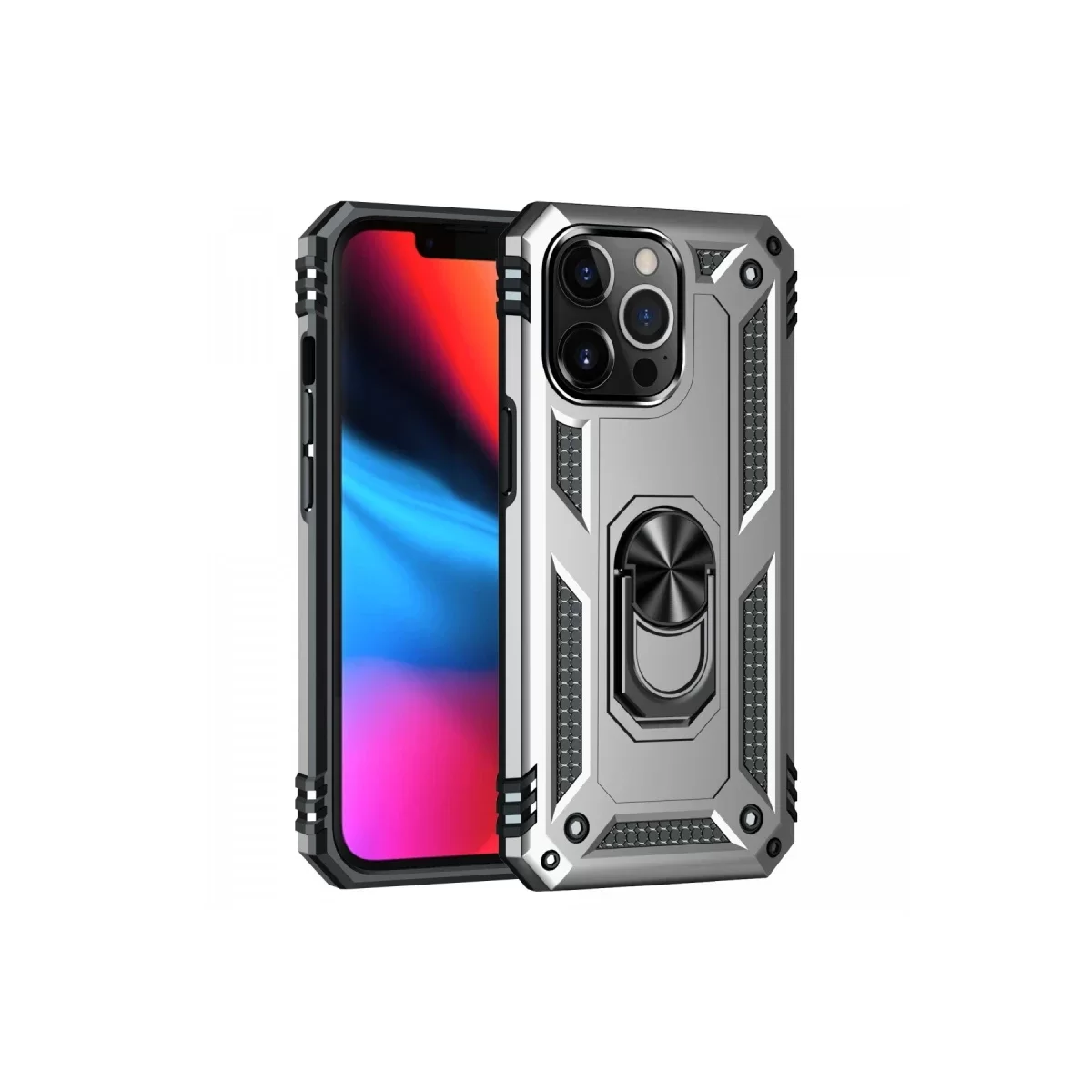 Newface Apple iPhone 14 Pro Kılıf Sofya Yüzüklü Silikon Kapak - Gümüş