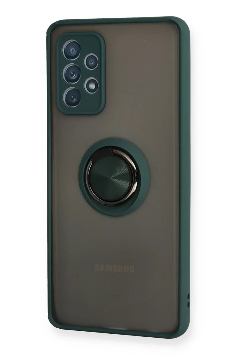 Newface Samsung Galaxy A72 Kılıf Montreal Yüzüklü Silikon Kapak - Yeşil