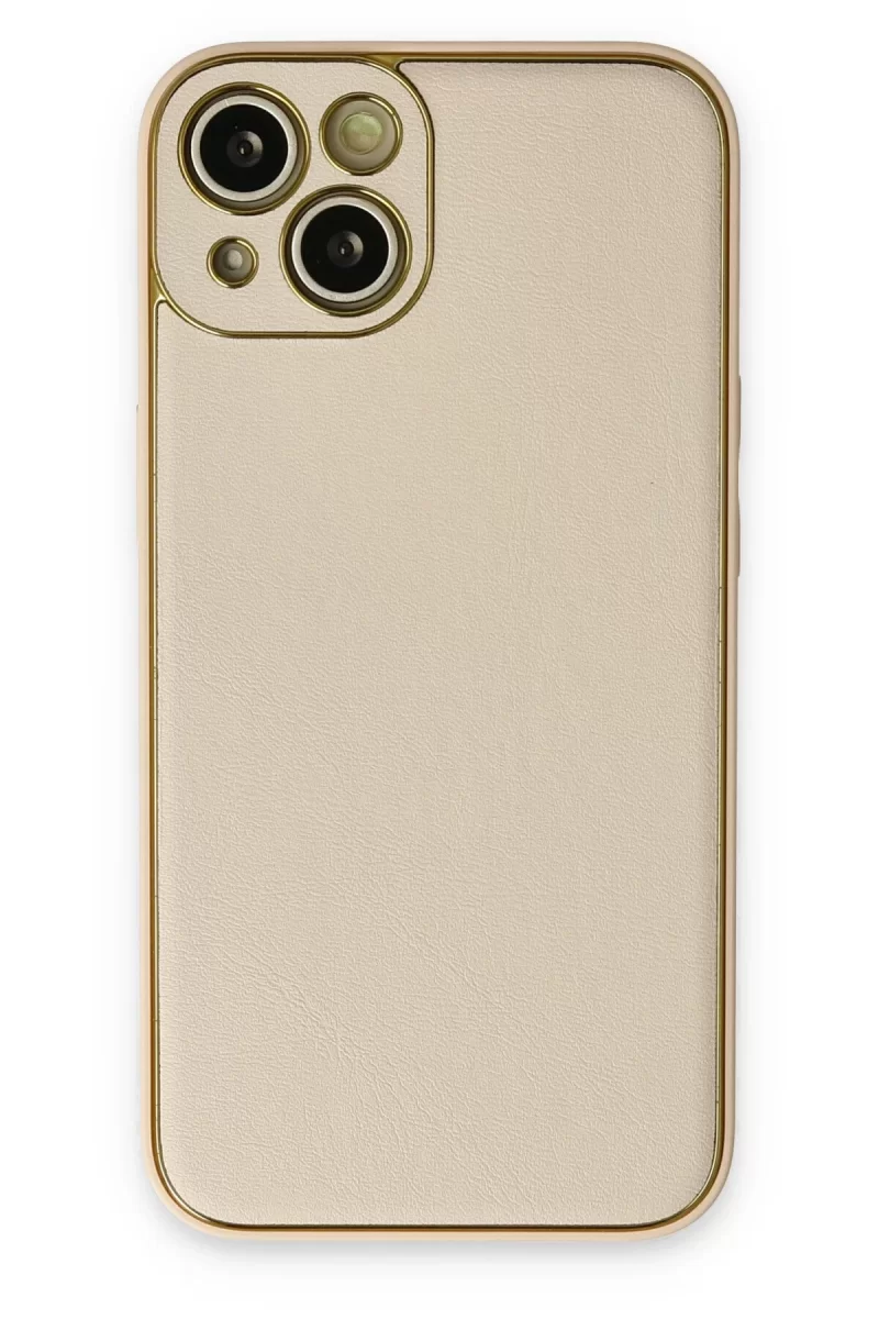 Newface Apple iPhone 14 Plus Kılıf Coco Deri Silikon Kapak - Gold