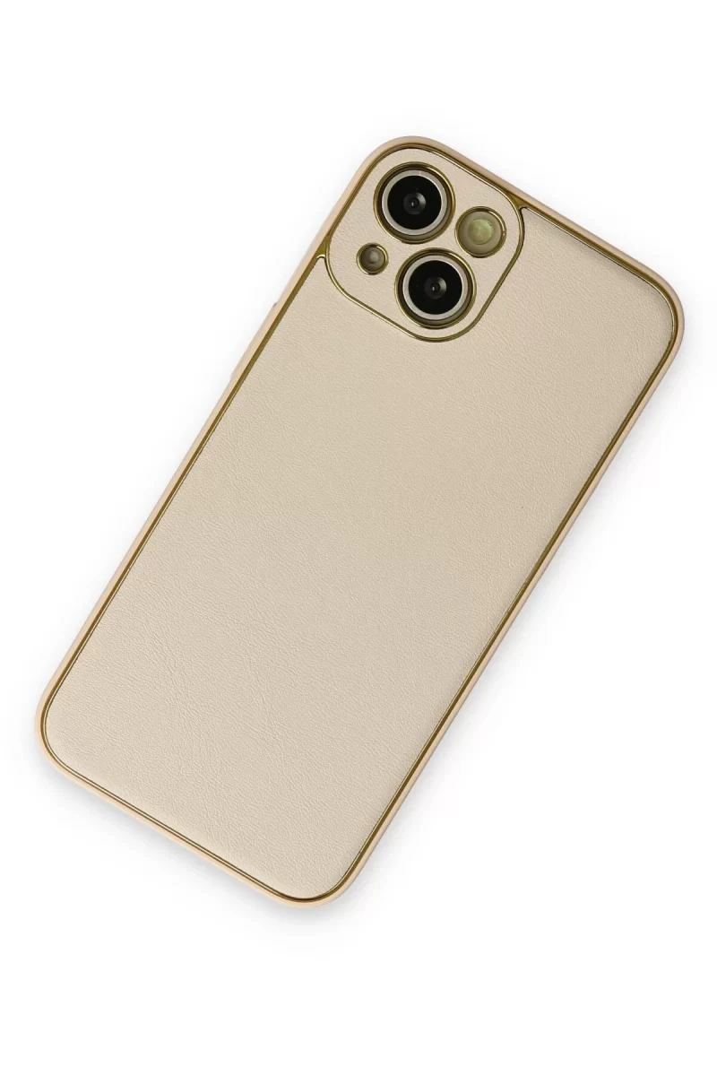 Newface Apple iPhone 14 Plus Kılıf Coco Deri Silikon Kapak - Gold