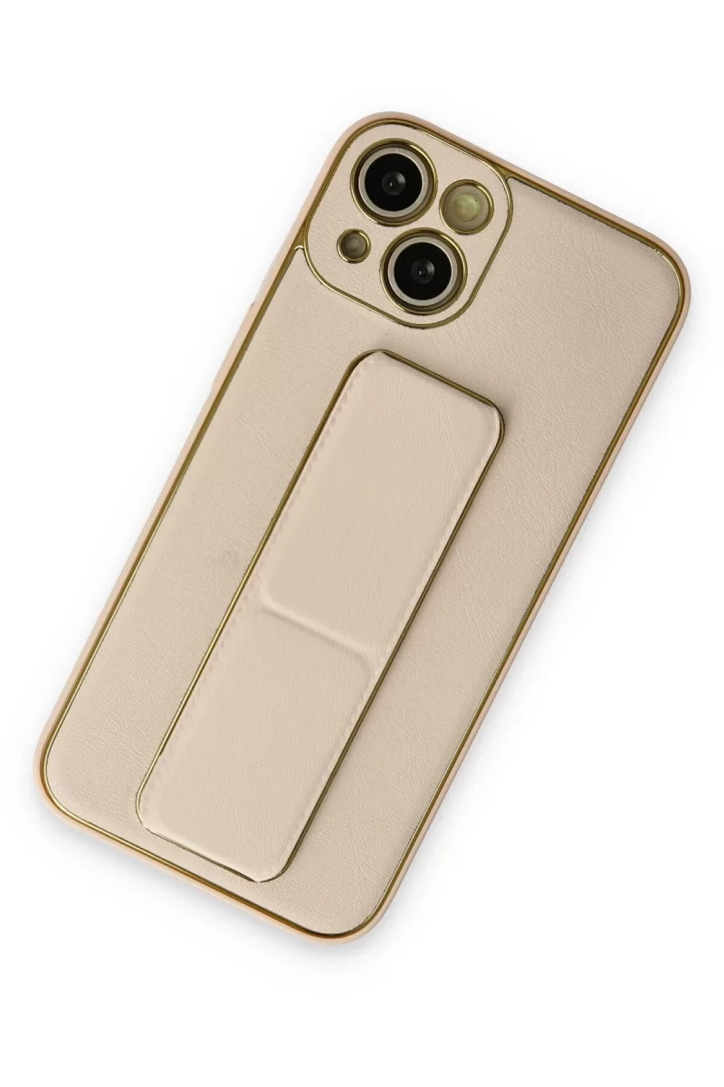 Newface Apple iPhone 14 Plus Kılıf Coco Deri Standlı Kapak - Gold