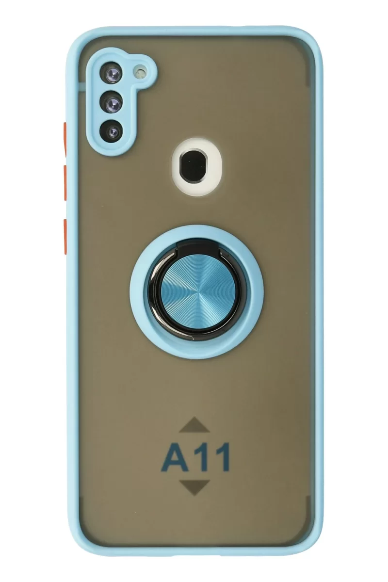 Newface Samsung Galaxy A11 Kılıf Montreal Yüzüklü Silikon Kapak - Buz Mavi
