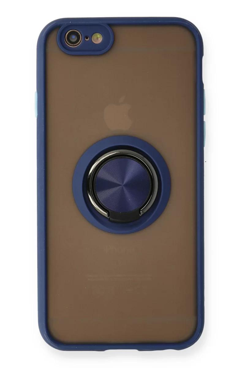 Newface Apple iPhone 6 Kılıf Montreal Yüzüklü Silikon Kapak - Lacivert