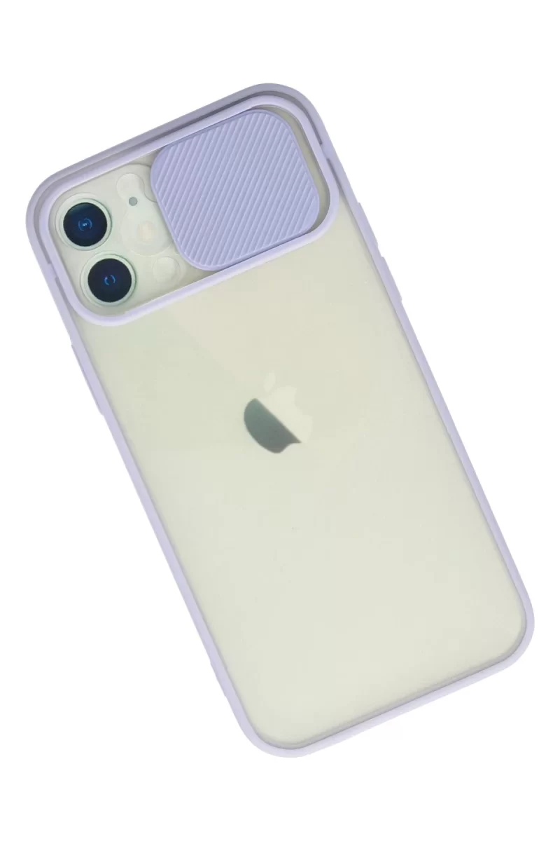 Newface Apple iPhone 12 Kılıf Palm Buzlu Kamera Sürgülü Silikon - Lila