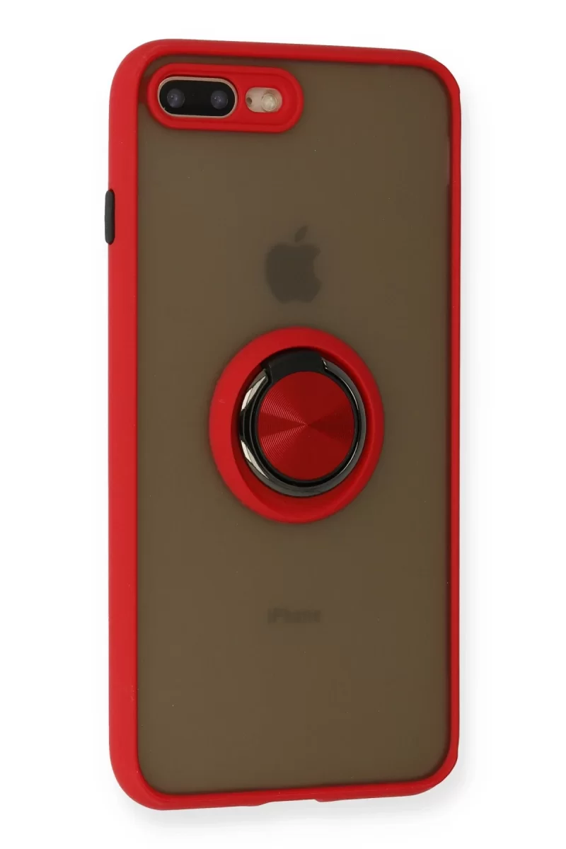 Newface Apple iPhone 7 Plus Kılıf Montreal Yüzüklü Silikon Kapak - Kırmızı