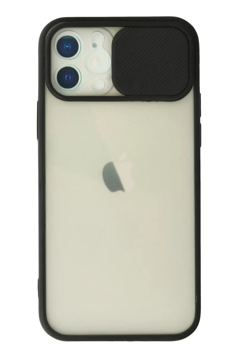 Newface Apple iPhone 12 Kılıf Palm Buzlu Kamera Sürgülü Silikon - Siyah