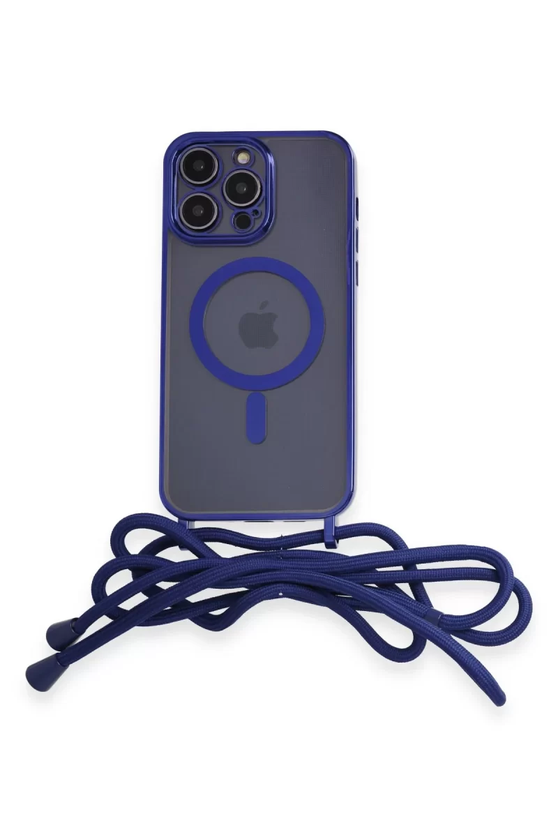 Newface Apple iPhone 14 Pro Kılıf Divo Lazer Askılı Magsafe Kapak - Mavi