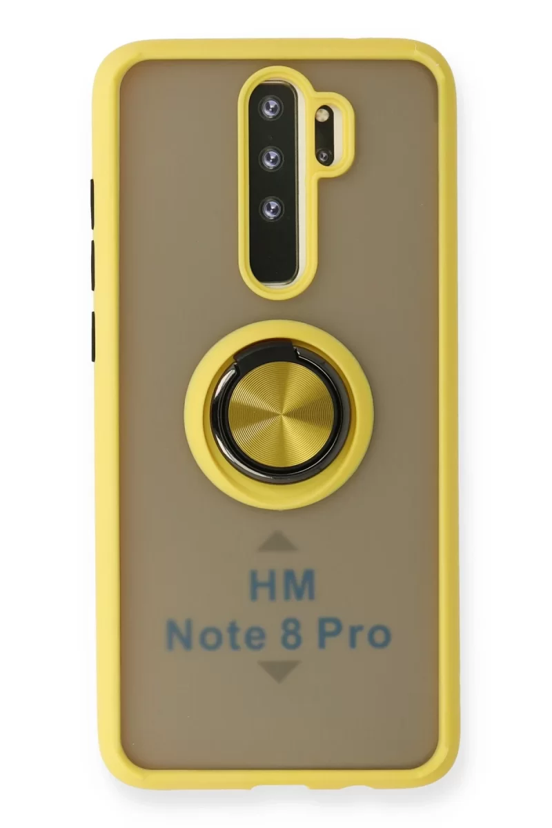 Newface Xiaomi Redmi Note 8 Pro Kılıf Montreal Yüzüklü Silikon Kapak - Sarı