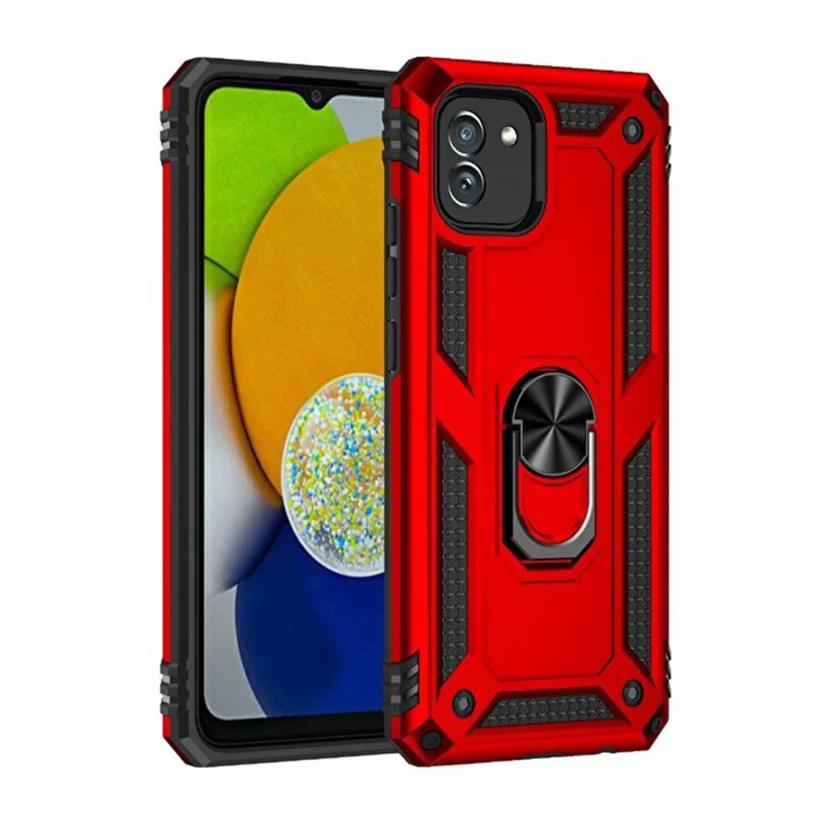Newface Samsung Galaxy A03 Kılıf Sofya Yüzüklü Silikon Kapak - Kırmızı