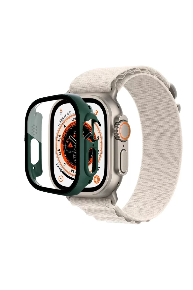 Newface Apple Watch Ultra 49mm Desert Camlı Kasa Ekran Koruyucu - Koyu Yeşil