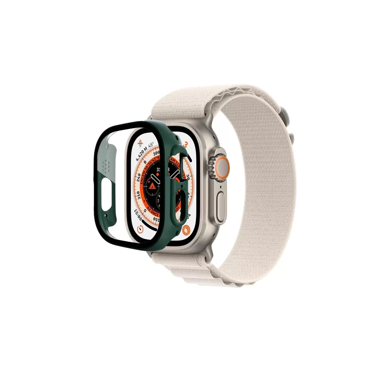 Newface Apple Watch Ultra 49mm Desert Camlı Kasa Ekran Koruyucu - Koyu Yeşil