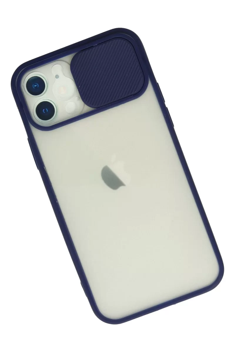 Newface Apple iPhone 12 Kılıf Palm Buzlu Kamera Sürgülü Silikon - Lacivert