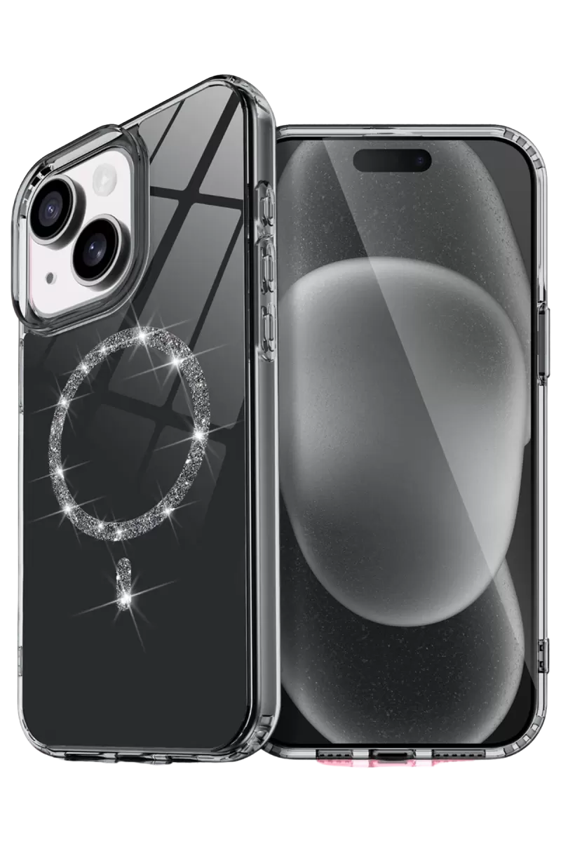 Newface Apple iPhone 15 Plus Live Diamond Magsafe Kapak - Siyah