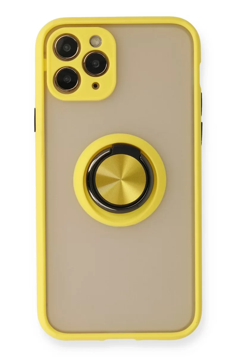 Newface Apple iPhone 11 Pro Kılıf Montreal Yüzüklü Silikon Kapak - Sarı