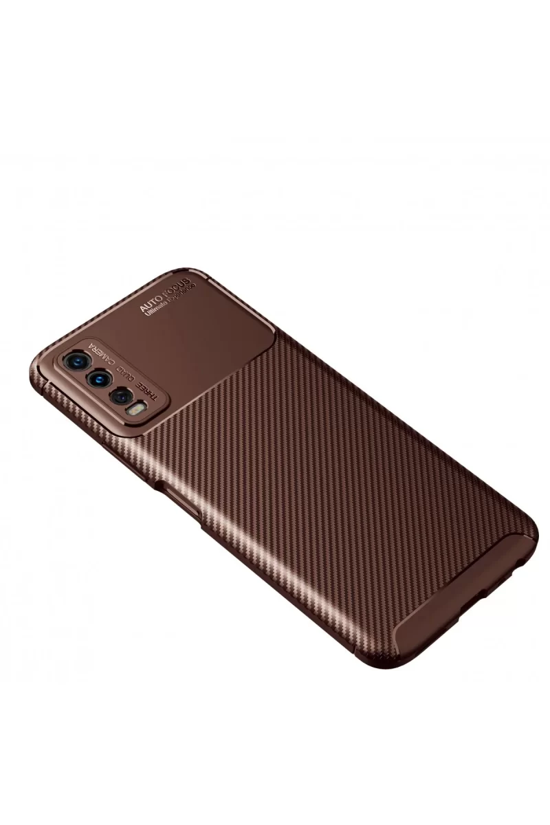 Newface Vivo Y11S Kılıf Auto Focus Karbon Kapak - Kahverengi