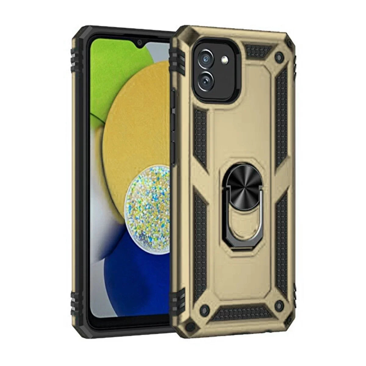 Newface Samsung Galaxy A03 Kılıf Sofya Yüzüklü Silikon Kapak - Gold
