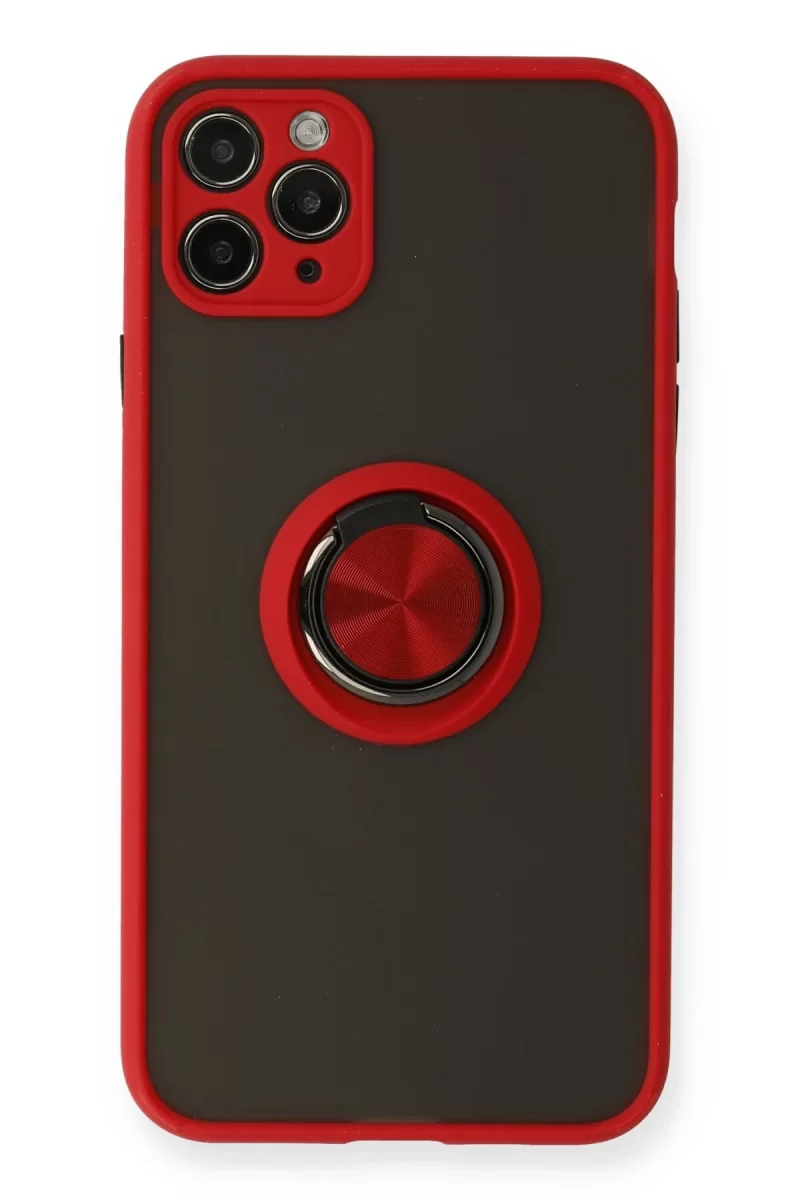 Newface Apple iPhone 11 Pro Kılıf Montreal Yüzüklü Silikon Kapak - Kırmızı