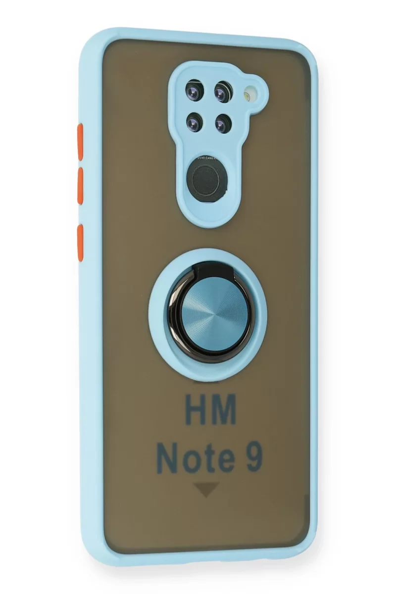 Newface Xiaomi Redmi Note 9 Kılıf Montreal Yüzüklü Silikon Kapak - Buz Mavi