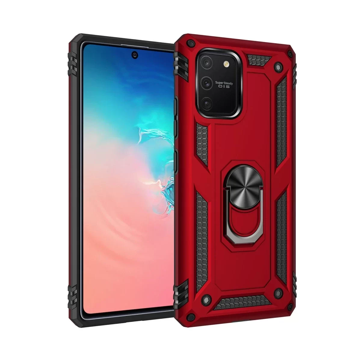 Newface Samsung Galaxy A91 / S10 Lite Kılıf Sofya Yüzüklü Silikon Kapak - Kırmızı