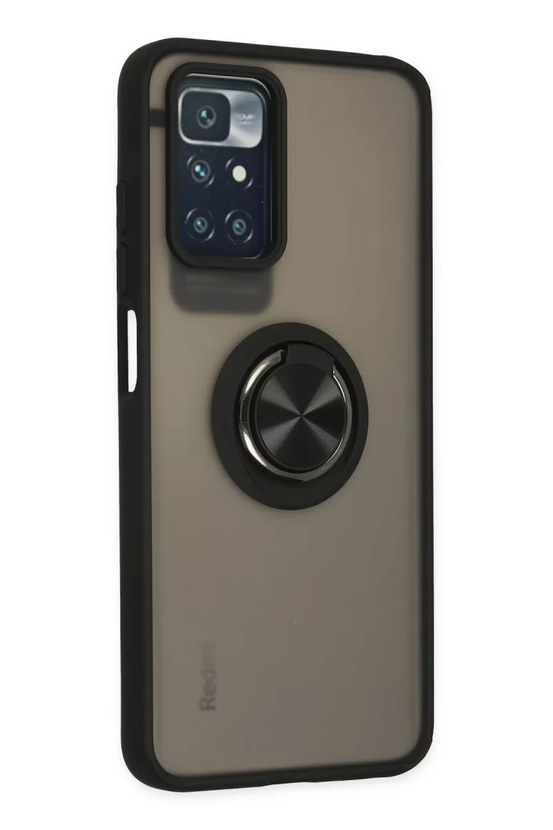 Newface Xiaomi Redmi 10 2022 Kılıf Montreal Yüzüklü Silikon Kapak - Siyah