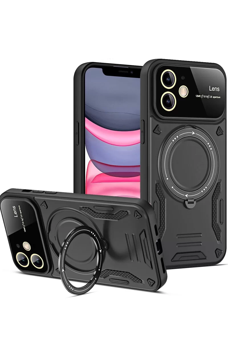 Newface Apple iPhone 11 Kılıf Joy Lens Standlı Kapak - Siyah