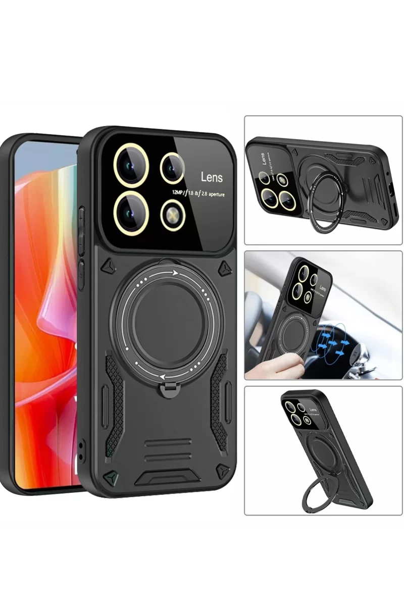 Newface Xiaomi Redmi Note 13 Pro 4G Kılıf Joy Lens Standlı Kapak - Siyah