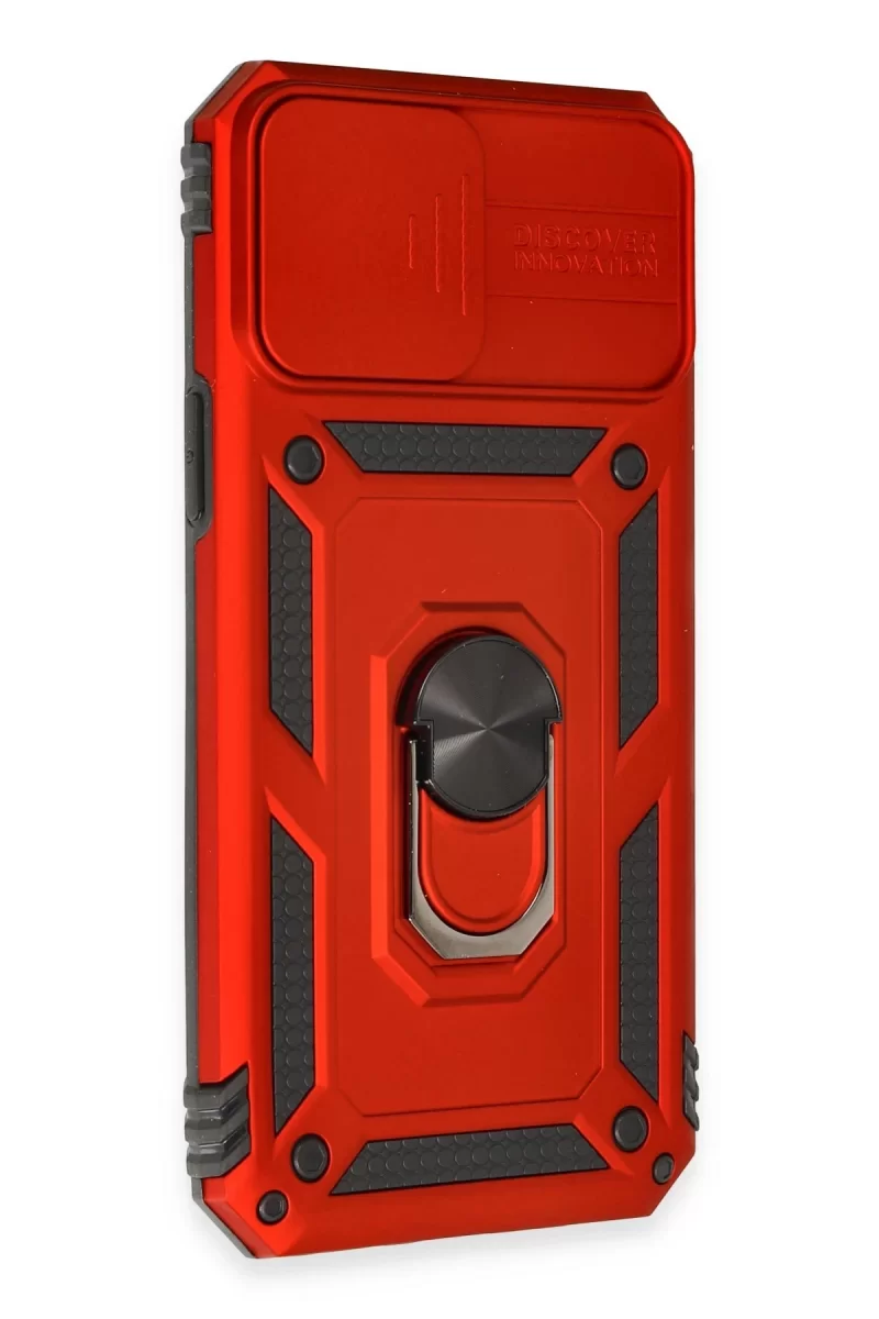 Newface Apple iPhone 12 Pro Max Kılıf Pars Lens Yüzüklü Silikon - Kırmızı