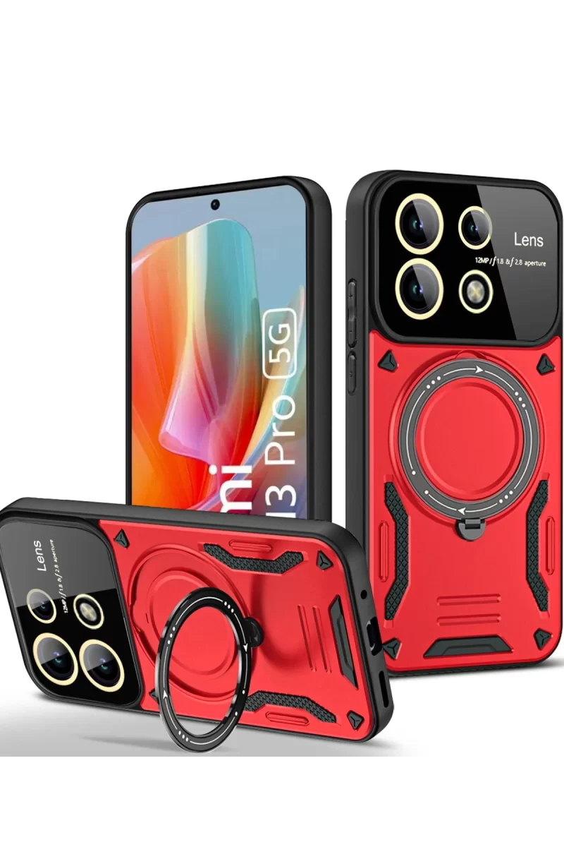Newface Xiaomi Redmi Note 13 Pro 4G Kılıf Joy Lens Standlı Kapak - Kırmızı